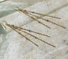 Lange vergoldete 925 Silberketten Ohrringe mit kleinen Botswana Achatsteinen