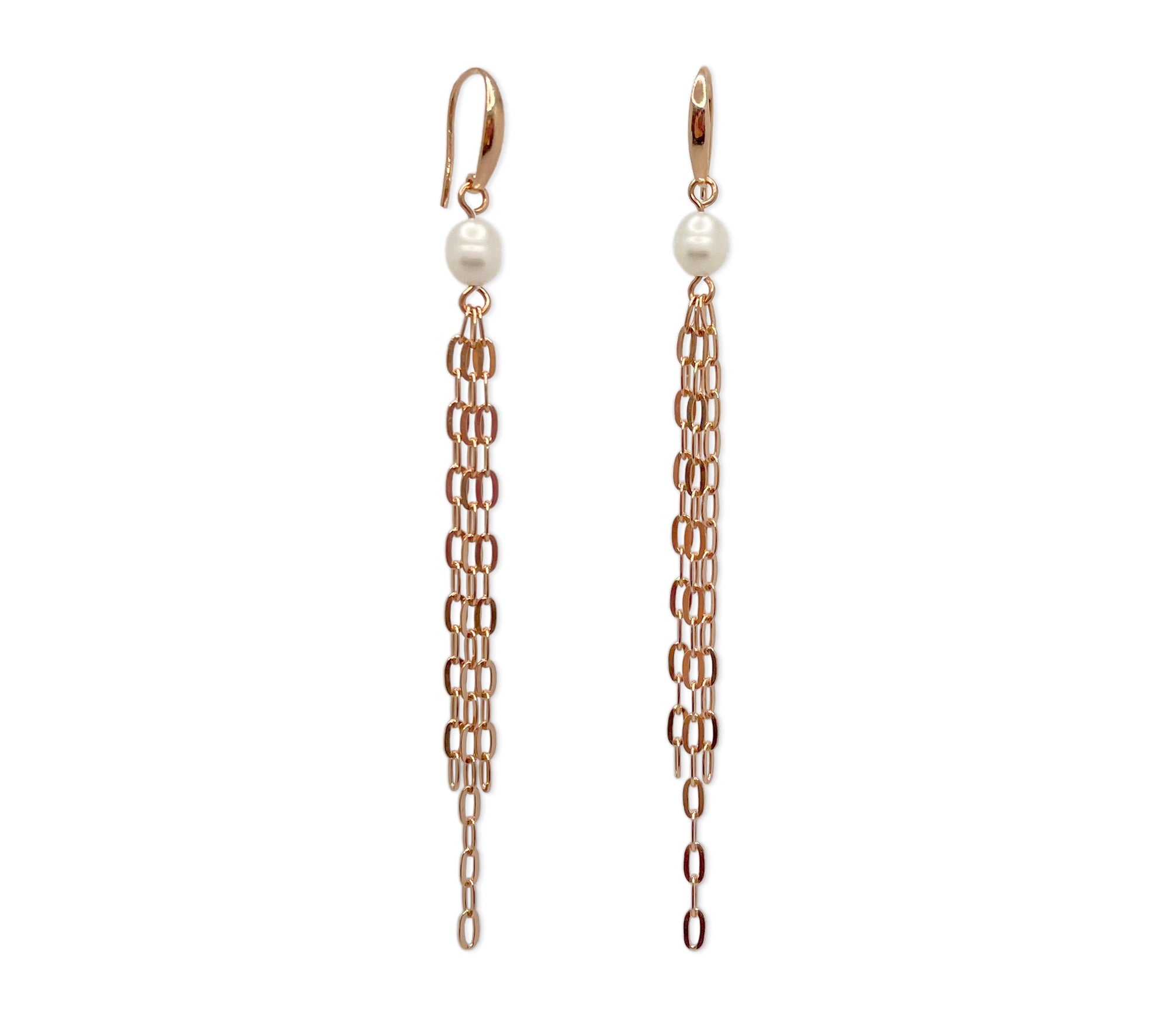 Lange Zuchtperlen Ohrringe mit Rosegold überzogenen 925 Silber Ketten