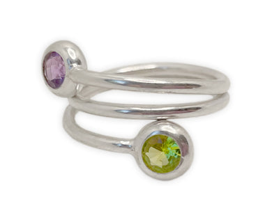 Doppelumwickelter 925 Silber Ring mit Peridot und Amethyst