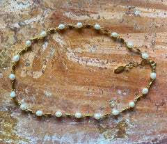 Vergoldetes 925 Silber Collier mit Hämatit und weißen Zuchtperlen