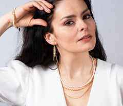 Vergoldetes mehrreihiges 925 Silber Collier mit weißen Zuchtperlen