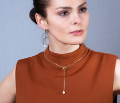 Vergoldete 925 Silber Y-Kette mit weißer Zuchtperle und Labradorit