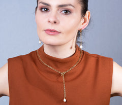 Vergoldete 925 Silber Y-Kette mit weißer Zuchtperle und Labradorit