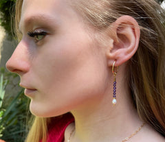 Vergoldete 925 Silber Ohrringe mit Amethysten und Perlen