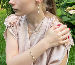 Vergoldetes 925 Silber Armband mit Hämatit und Zuchtperlen