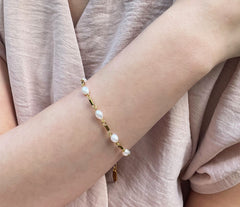 Vergoldetes 925 Silber Armband mit Hämatit und Zuchtperlen