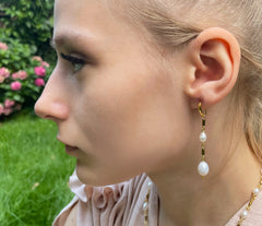 Vergoldete 925 Silber Ohrringe mit Hämatit und Zuchtperlen