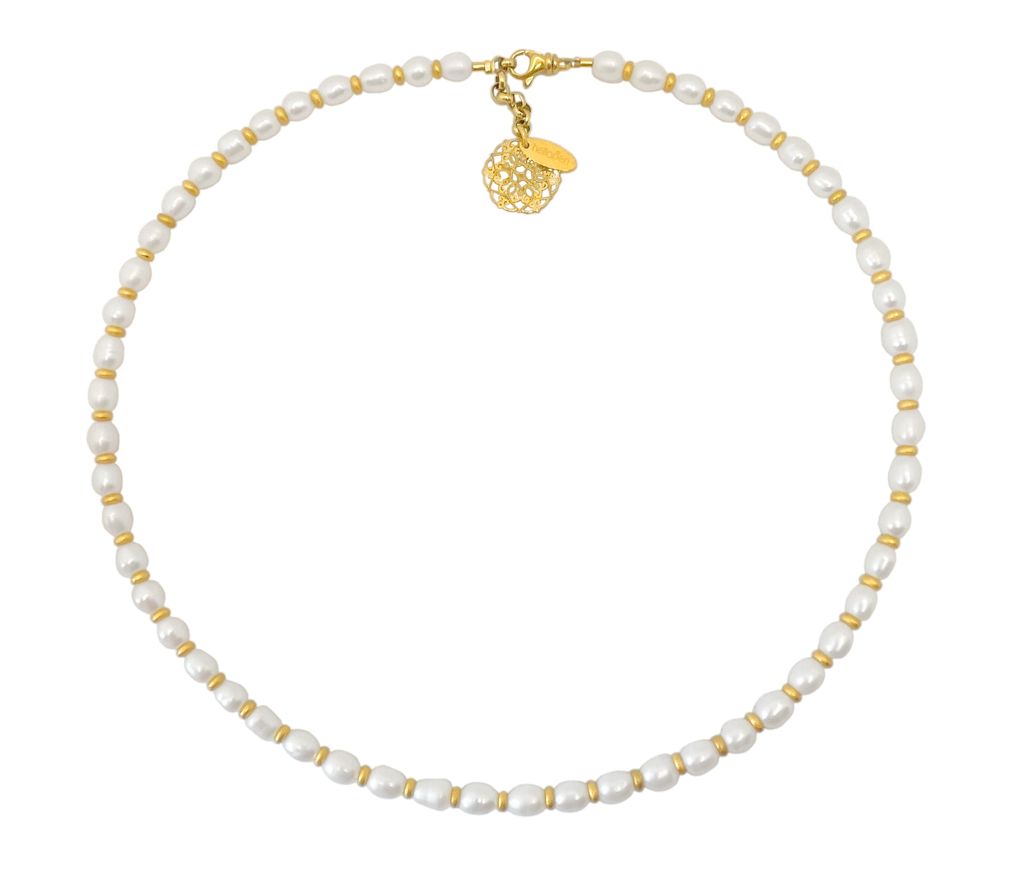 Collier mit Zuchtperlen und vergoldeten 925 Silber Elementen