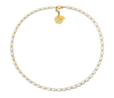 Collier mit Zuchtperlen und vergoldeten 925 Silber Elementen