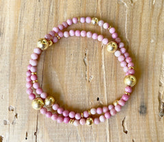 Doppelumwickeltes 925 Silber Armband mit Rhodochrosit