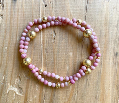 Doppelumwickeltes 925 Silber Armband mit Rhodochrosit