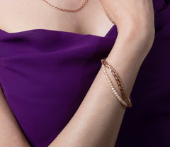 Mehrreihiges Rosegold 925 Silber Ketten-Armband mit Zuchtperlen