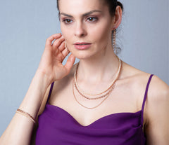 Mehrreihiges Rosegold 925 Silber Ketten-Armband mit Zuchtperlen