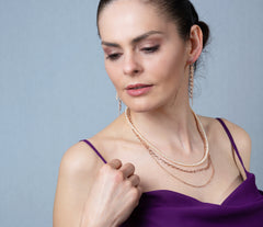 Rosegold überzogenes und mehrreihiges 925 Silber Collier mit Zuchtperlen