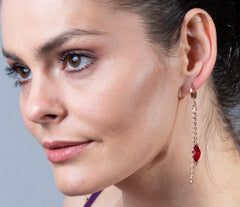 Lange Klappbrisuren Ketten Ohrringe mit facettiertem rotem Bernstein und Roségold 925 Silber