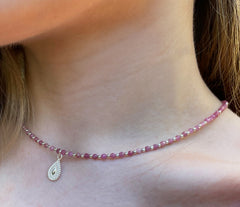 Rosa Turmalin Collier mit 925 Silber Anhänger in Tropfenform