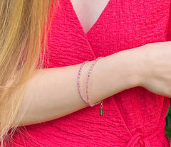 Doppelumwickeltes Armband mit Turmalin und 925 Silber