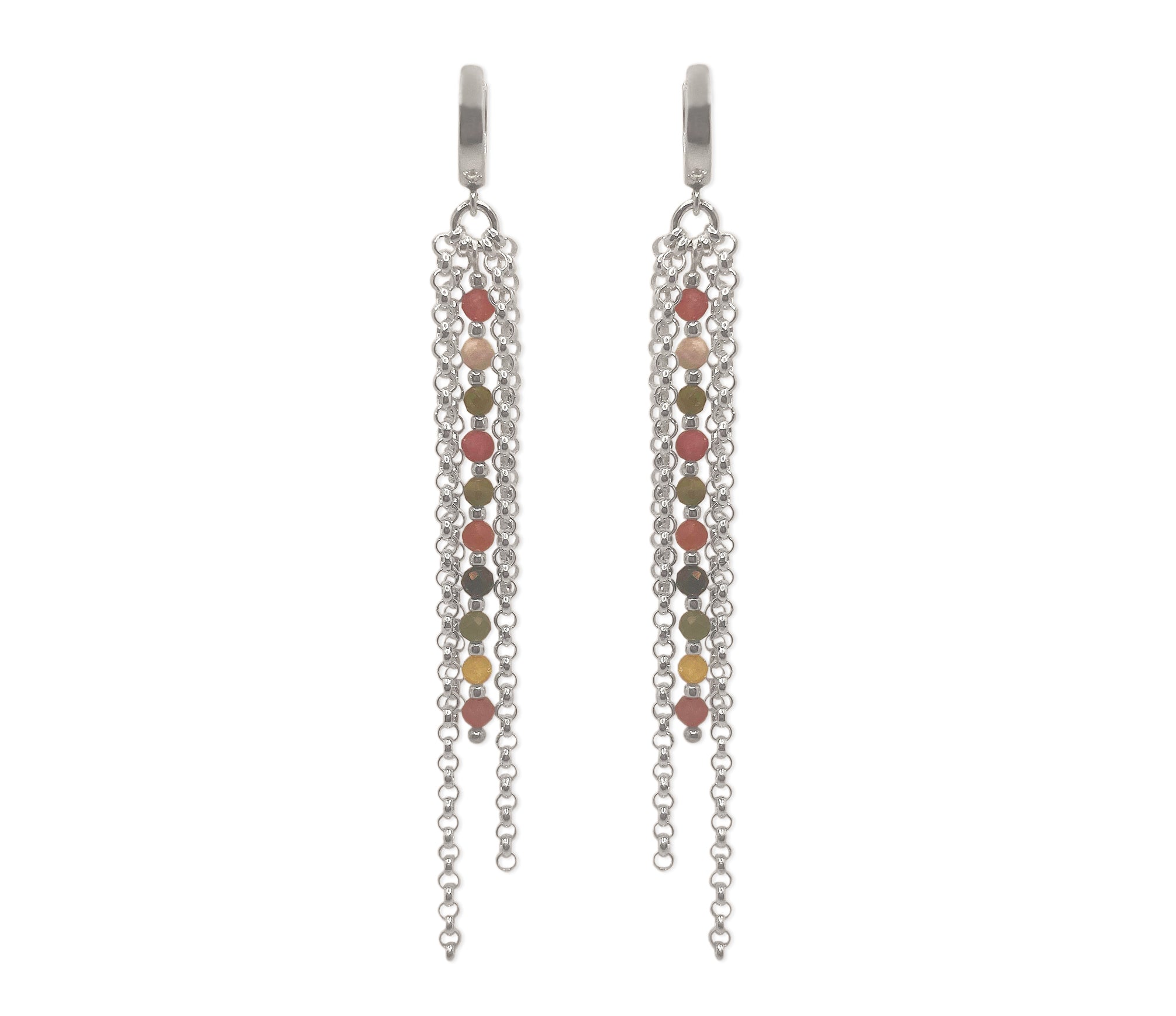 Lange Klappbrisuren Ohrringe mit 925 Silber Ketten und Turmalinsteinen