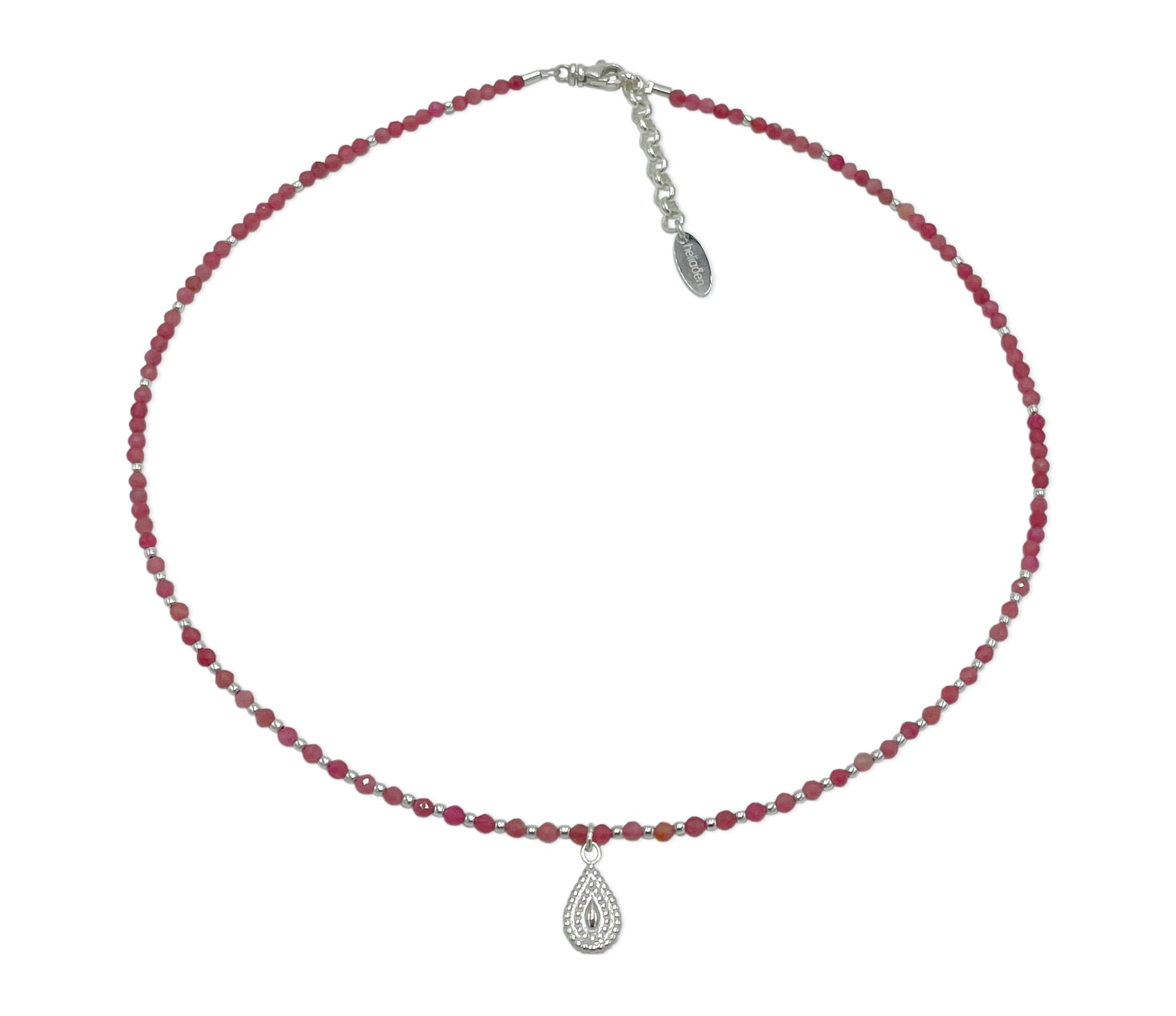 Rosa Turmalin Collier mit 925 Silber Anhänger in Tropfenform