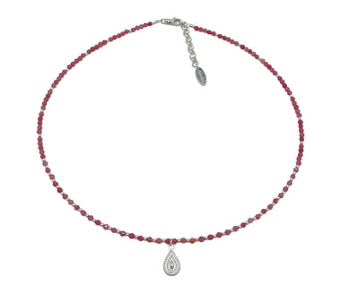 Rosa Turmalin Collier mit 925 Silber Anhänger in Tropfenform