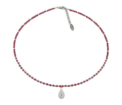 Rosa Turmalin Collier mit 925 Silber Anhänger in Tropfenform