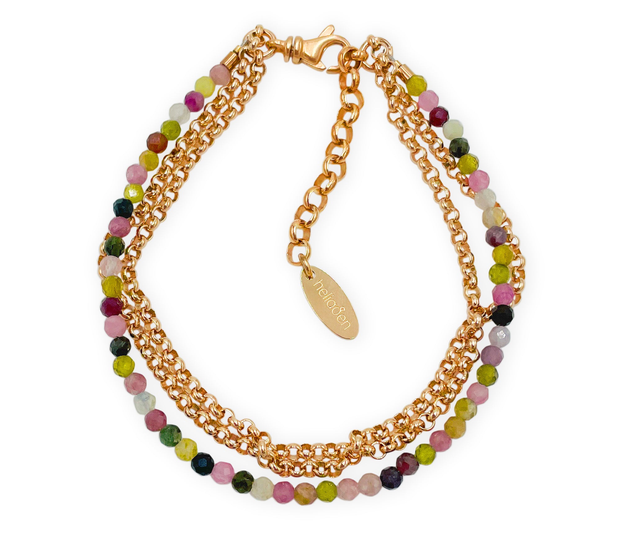 Mehrreihiges Rosegold 925 Silber Armband mit mehrfarbigem Turmalin