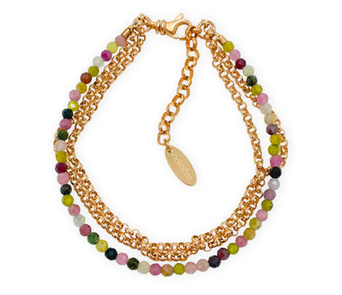 Mehrreihiges Rosegold 925 Silber Armband mit mehrfarbigem Turmalin