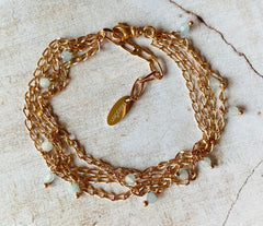 Mehrreihiges Roségold 925 Silber Armband mit Aquamarin