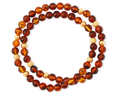 Doppelumwickeltes Armband mit Bernstein in Cognacfarbe