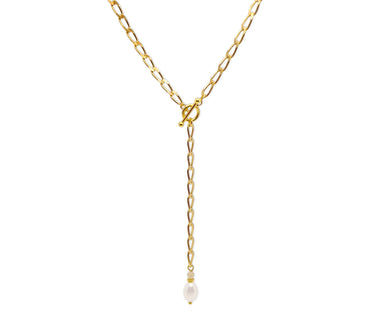 Vergoldete 925 Silber Y-Kette mit weißer Zuchtperle und Labradorit