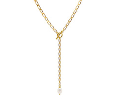 Vergoldete 925 Silber Y-Kette mit weißer Zuchtperle und Labradorit